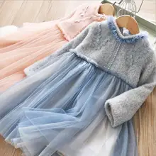 Новые Детские Зимние флисовые сетчатые платья, платье принцессы для девочек; детская модная одежда из бутика 5 штук в партии