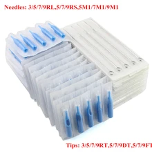 Размеры: 3/5/7/9 иглы татуировки комплект 100 шт. одноразовые смешанные иглы татуировки& 100 шт сортированные стерилизованные наконечники для тату трубы