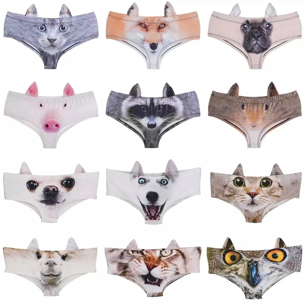 

LEIMOLIS Cat dog Pig Animal funny print sexy ear panties female kawaii Lovely underwear push up briefs women lingerie thongs