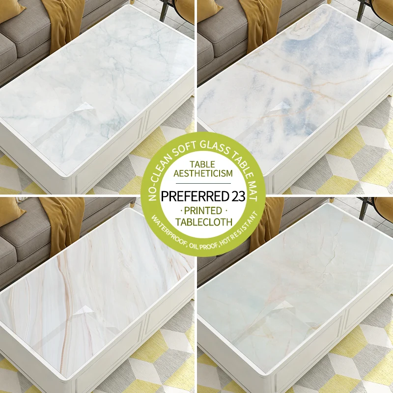  PVC Printed Soft Glass Tablecloth Waterproof Oilproof Plastic Transparent Modern Dining Table Cover