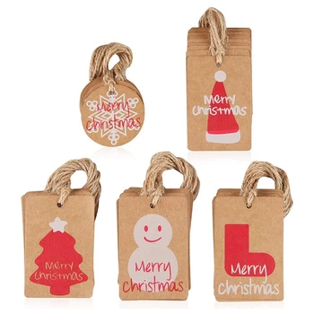 

50Pack Kraft Paper Christmas Gift Tags with Twine String for DIY Xmas Holiday Present Wrap Stamp and Label Package