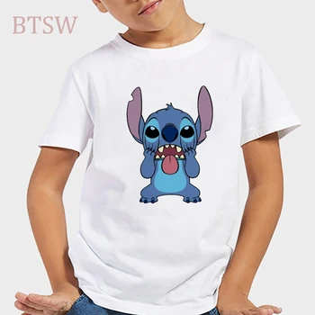 

Children Stitch T-Shirt Boys/Girls T-Shirts Big Kids Tops Kawaii Vintage Print Children Short Sleeve Cotton T Shirt