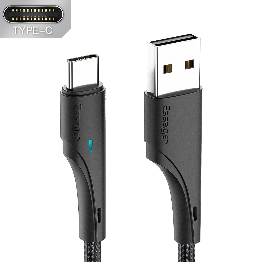 android charger type Essager USB Type C Cable For Samsung Xiaomi Huawei 3A Fast Charging USB C Cable Mobile Phone Type C Charger USB-C Data Wire Cord best fast charging cable for android Cables