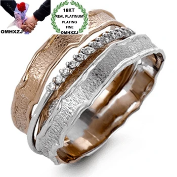 

OMHXZJ Wholesale RR1242 European Fashion Fine Woman Party Birthday Wedding Gift Multi Layer AAA Zircon 18KT White Rose Gold Ring