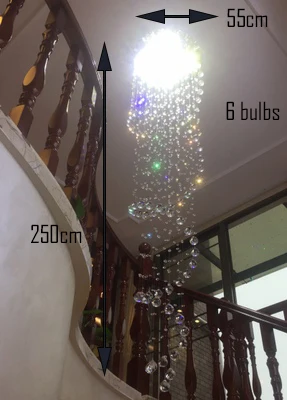 D55 H250CM Современный K9 большой светодиодный светильник в виде спирали для гостиной, хрустальные люстры, светильник для лестничной лестницы, витрина для спальни, гостиничного зала - Цвет абажура: D55 H250CM