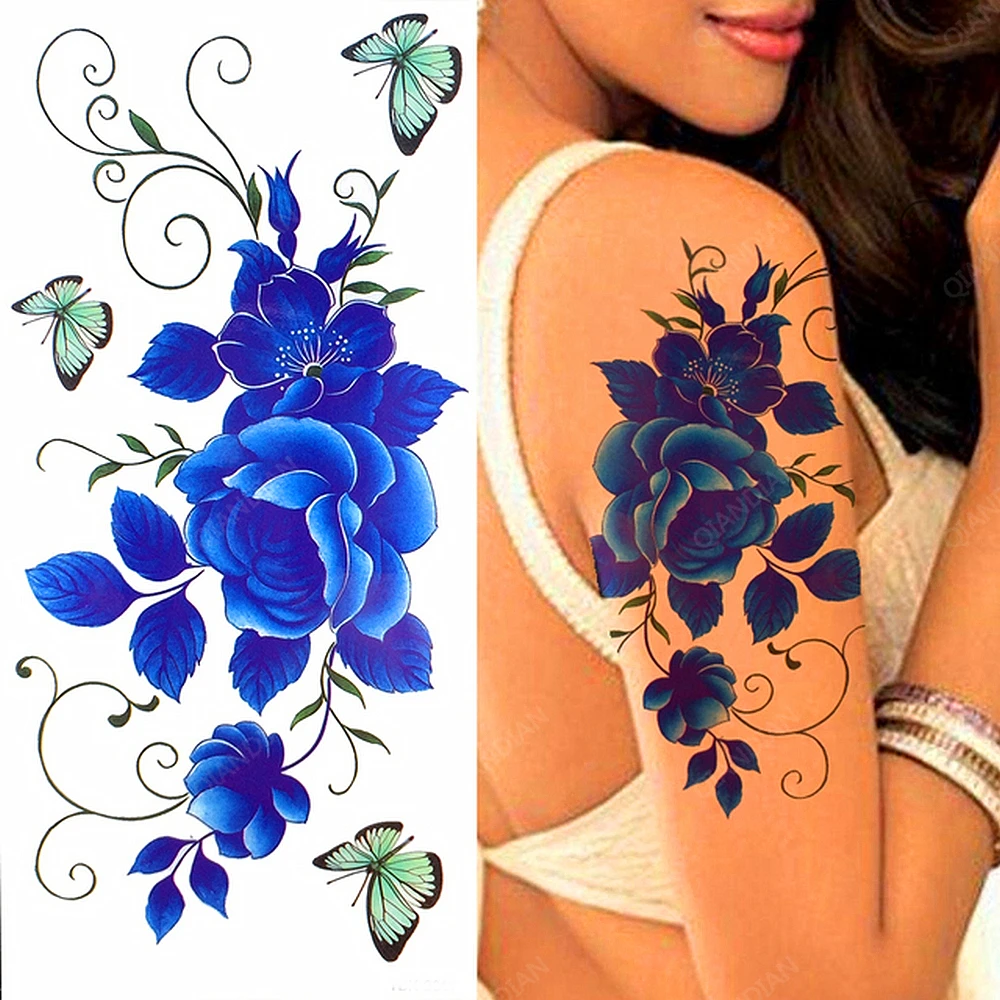 Sexy Flower Arm Temporary Tattoo Sticker Beauty Blue Rose Plum Bossom Lotus  Body Chest Leg Waterproof Tatoo Fashion Totem - AliExpress, image size:1000x1000