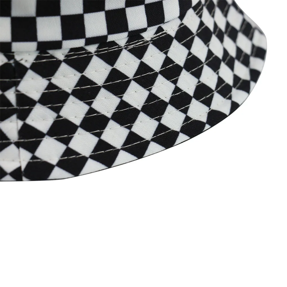 Sombreros Cubo Black and White Checkered Fisherman Hat New Black White Plaid Check Bucket Hats Fishing Caps Women Mens Hats