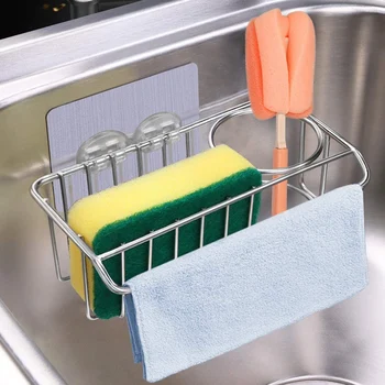 

Adhesive Sponge Holder Brush Holder + Dish Cloth Hanger 3-In-1 Sink Caddy for Kitchen Rust Proof Water Proof