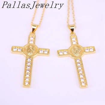 

10Pcs New Fashion Clear Cubic zirconia micro pave cross Pendant Necklace, Jesus Charms Women Men Jewelry
