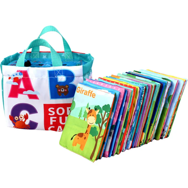 Adpartner 26 Letters Cloth Cards Baby Early Education Toy with Drawstring Bag Washable Soft Cloth Toy for Toddlers Infants and Kids 