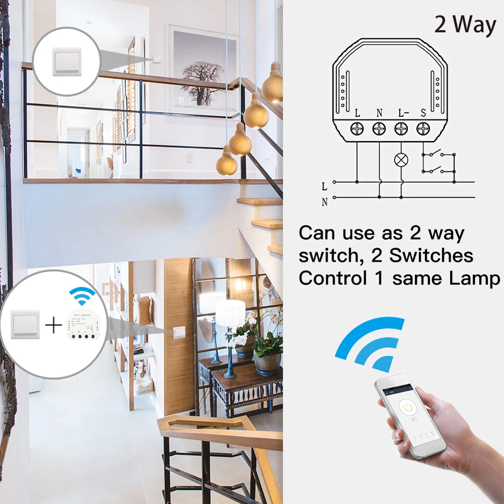 

2 Way Wifi Smart Light LED Dimmer Switch Diy Breaker Module Smart Life/Tuya APP Remote Control,Works with Alexa Echo Google Home