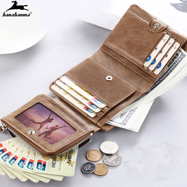 

Three fold wallet mini short Men's Wallet multifunction zipper coin bag small men wallets made of natural PU leather mens purse
