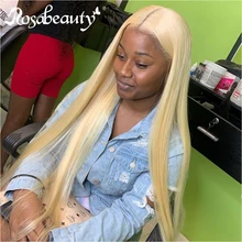 Rosa красоты "-26" 613 прозрачный Синтетические волосы на кружеве человеческих волос парики 13x4 бразильские прямые волосы Remy, блонд, передние парики для чернокожих Для женщин