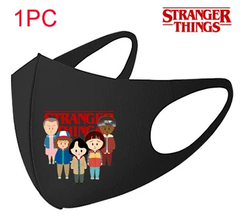 

1PC Black Mouth Mask Stranger Things Cartoon Pattern Face Mask Cotton Fabric Anti Dust Pollution Masks For Man Women Washable