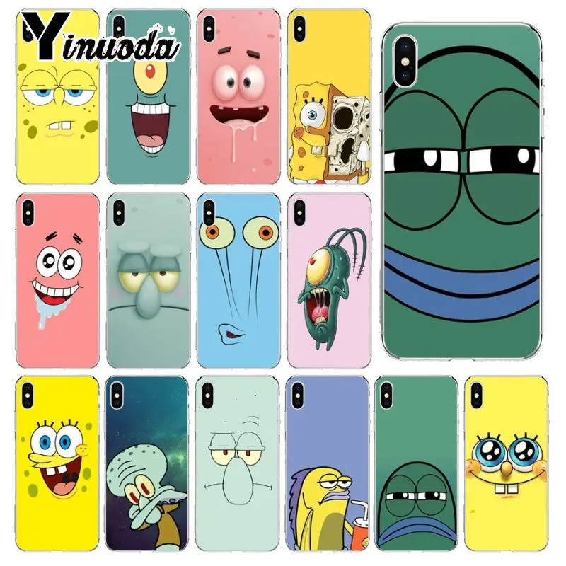 

Yinuoda Cartoon cute face SpongeBob Arrived Transparent Cell Phone Case for iPhone 6S 6plus 7 7plus 8 8Plus X Xs MAX 5 5S XR