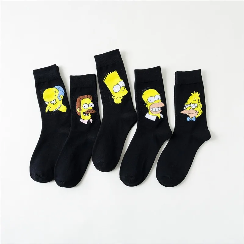 Мужские носки для влюбленных с героями мультфильма «Homer J Marge Bart Ned Flanders», хлопковые компрессионные уличные носки в стиле Харадзюку, повседневные спортивные носки