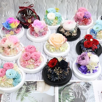 

Natural Eternal Rose Flower In Glass with Box Beauty and The Beast Forever Preserved Roses Christmas Gift for Women Dropshipping