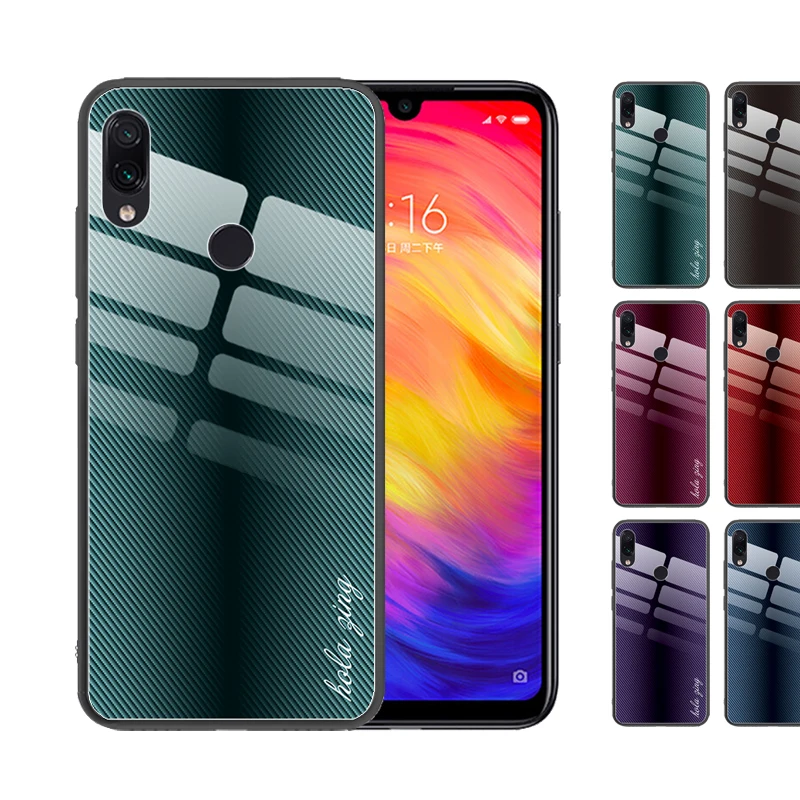 Best for Xiaomi Redmi Note 8 Pro 7 6 K20 5 Plus 7A Case Luxury Carbon Fiber Pattern Tempered Glass Cover Coque Funda