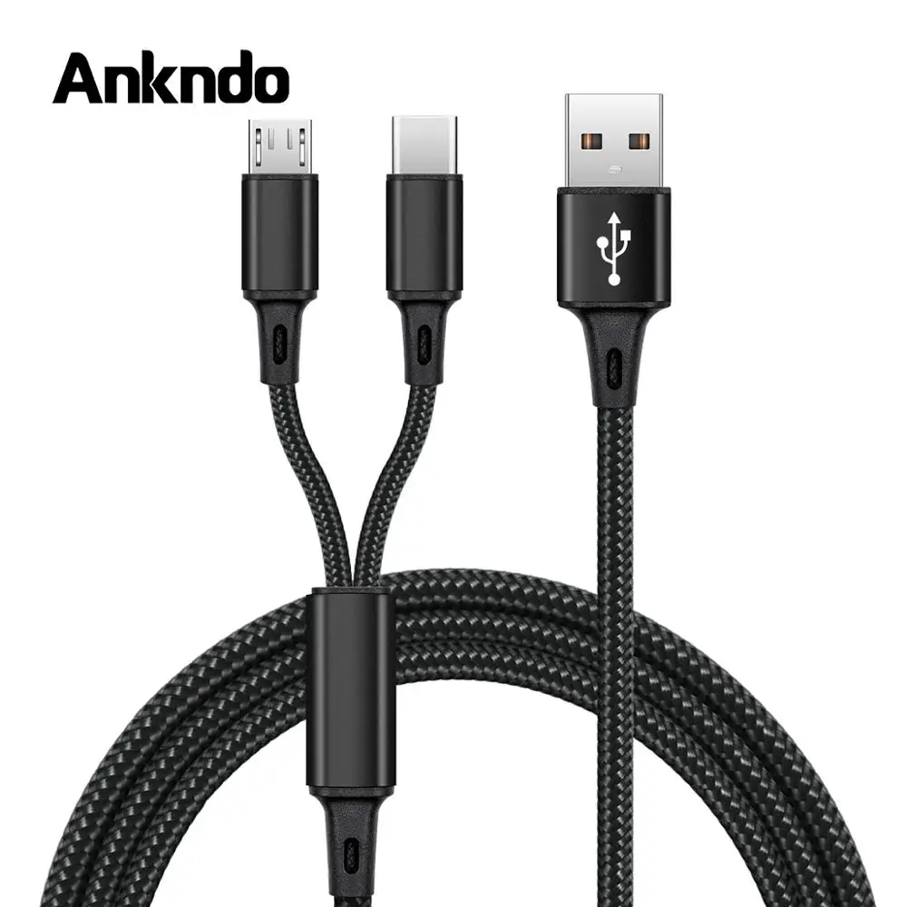 Ankndo 2 in 1 Micro USB Cable Type C Cable For Xiaomi Huawei Samsung Android Mobile Phone Fast Charging Cable Microusb Charger Ankndo 2 in 1 Micro USB Cable Type C Cable For Xiaomi Huawei Samsung Android Mobile Phone Fast Charging Cable Microusb Charger