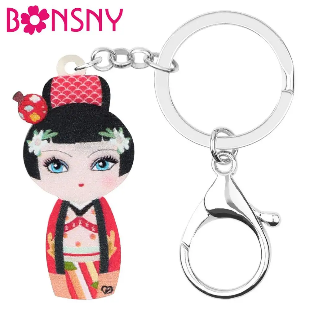 Bonsny Acrylic Sweet Japanese Doll Keychains Key Ring Aesthetic Key