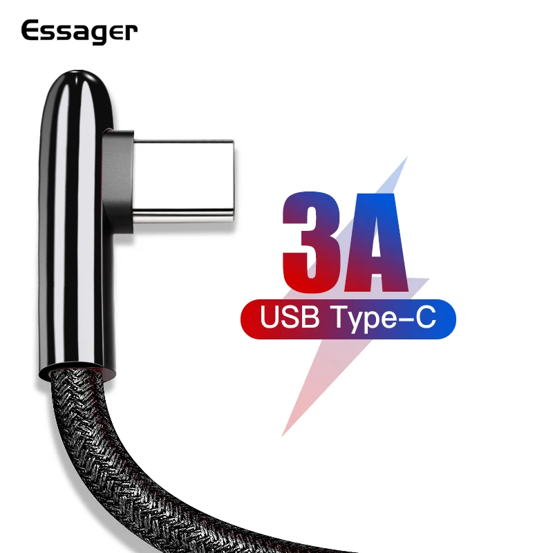 

Essager 90 Degree USB Type C Cable For Samsung S10 Xiaomi K20 Oneplus 7 Pro 6t 3A Fast Charging USBC Type-C Cord USB-C Charger