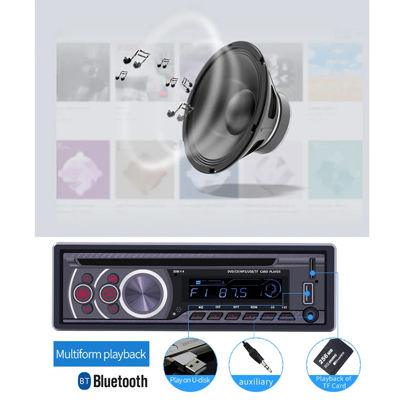 Автомобильный стерео CD плеер один Din Bluetooth аудио и громкой связи MP3 CD/DVD/VCD USB порт AUX