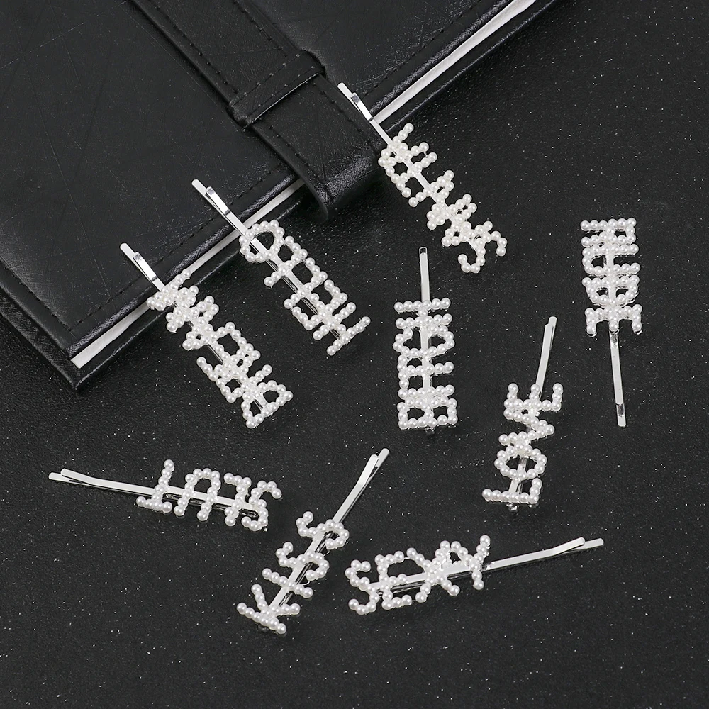 

New Vintage Pearl Letter Hairpins Clips Wedding Party Barrettes For Girls Women Bitch Rude Error Hair Combs Pins Accesories