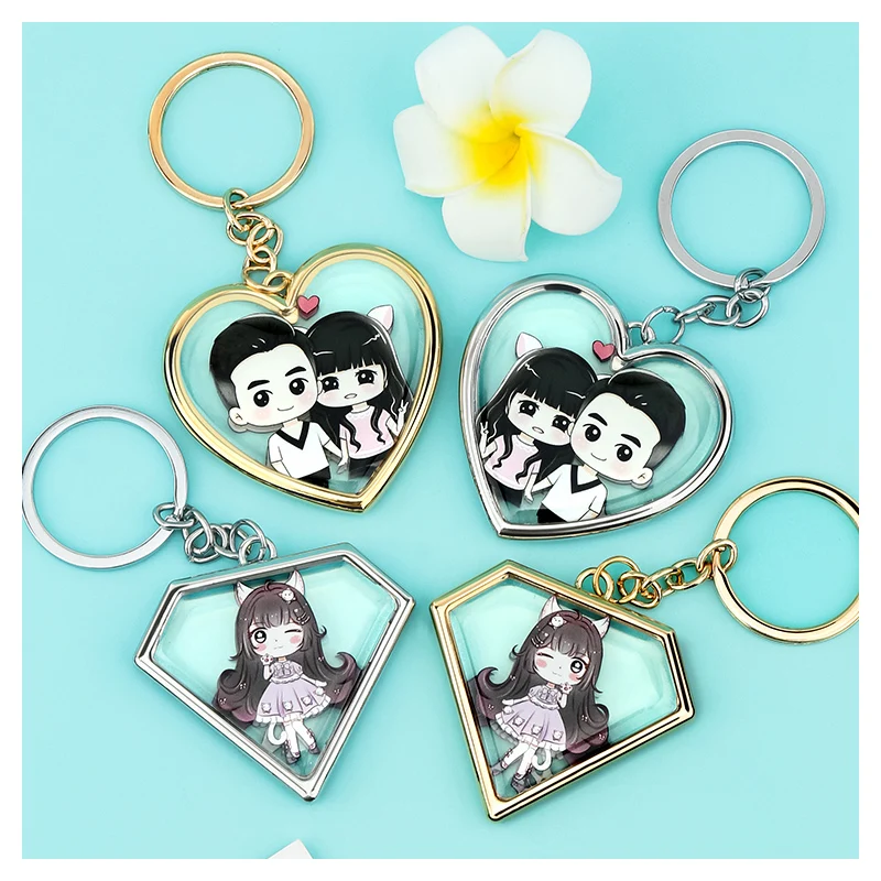 Hot sale VOGRACE cartoon anime logo custom metal frame keychain printing acrylic plastic key chains promotional gift | Украшения и