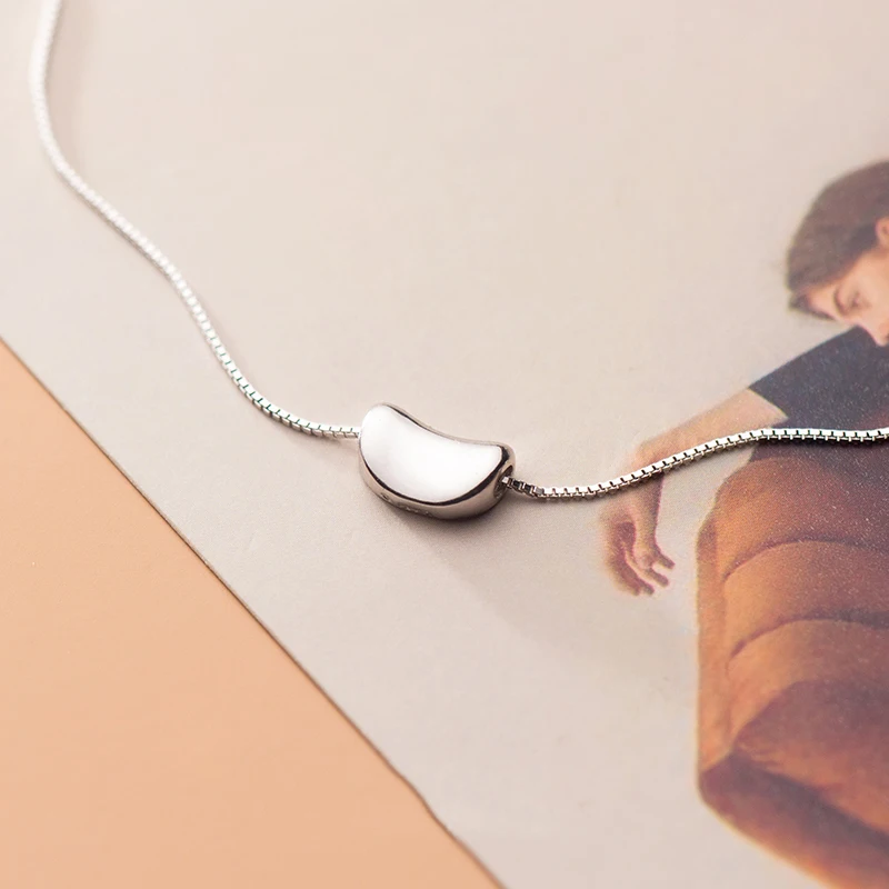 Silver Color Shine Chain Beans Pendant Necklaces Woman Wedding Engagement Jewelry Cute Accessories