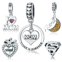 FURUYA стерлингового серебра 925 серебро, мама я люблю тебя Навсегда Сердце Луна Подвески подходят к оригиналу Pandora, Браслет «сделай сам»