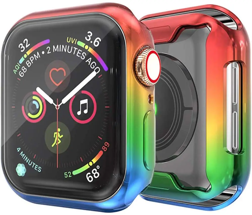 TPU чехол для часов, защитный чехол для Apple Watch 5, серия 5, 4, защитный чехол 40 мм, 44 мм, тонкий чехол для iWatch 5, 4, 44 мм - Цвет: red green blue