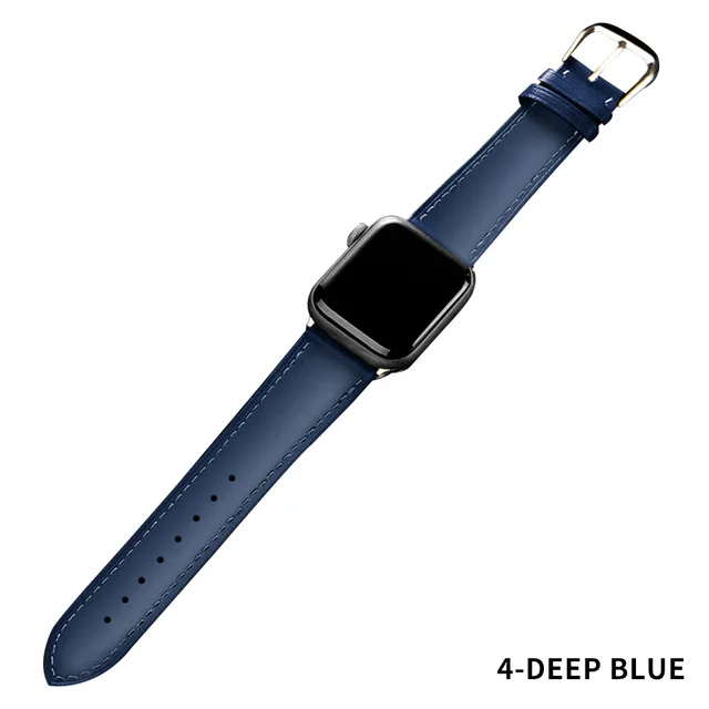 DEEP BLUE Brown Leather Band Loop Strap For Apple Watch 4 3 2 1 38mm 40mm, Men Leather Watch Band for iwatch 5 44mm 42mm Bracelet - Цвет ремешка: DEEP BLUE