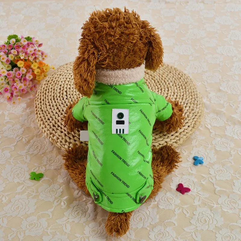 XS/S/M/L/XL Одежда для домашних животных Теплый костюм куртка для собак PU ветрозащитное модное пальто с кнопками для осени и зимы