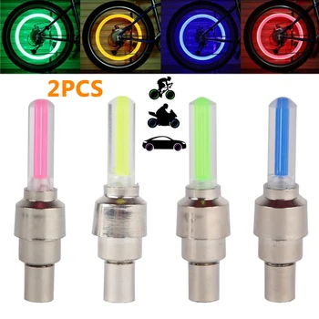 

2X 4 Colors Waterproof LED Bike Wheel Valve Cap Light Flash Tyre Tire Stem Rim Lamp Car Bicycle Motorcycle Neon Lights + Battery