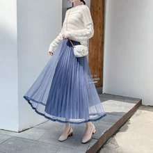 5 цветов Женская Макси юбка весна осень винтажная элегантная Вельветовая пряжа двухслойная Эластичная Высокая талия плиссированные женские юбки B49