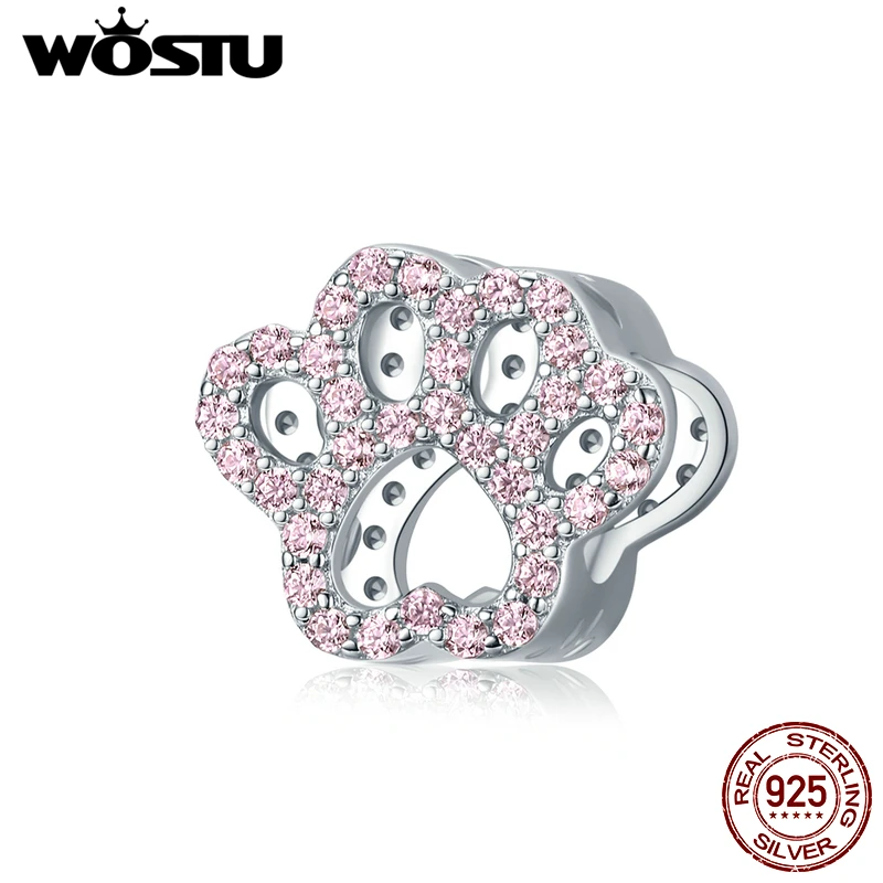 WOSTU 100% Стерлинговое Серебро 925 пробы лапа собака следы бусины подходит для