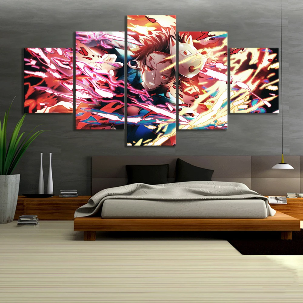 Modular Picture Hd Printed Poster 5 Pcs Demon Slayer Kimetsu No Yaiba Anime Canvas Paintings Wall Art For Living Room Home Decor Painting Calligraphy Aliexpress