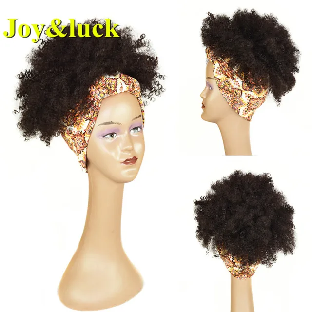 Headband Synthetic Wig Short Afro Kinky Curly Hair Wigs For Black Women Fluffy Curls Hairband African Turban Wrap Hair 09