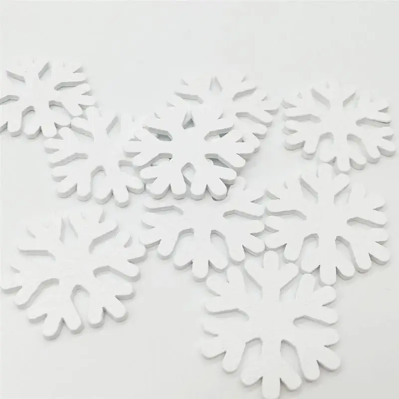 100 шт Деревянные снежинки милые рождественские мини Снежинки Деревянные белые снежные хлопья ремесленные украшения для рождественских украшений