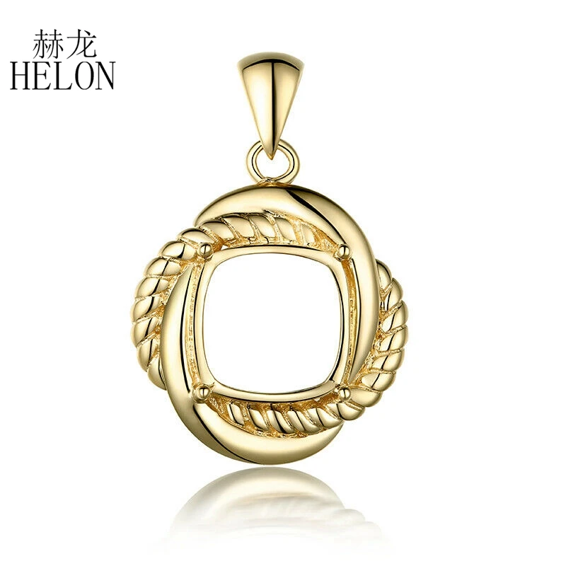 

HELON Solid 10K Yellow Gold 10x10mm Cushion Cut Twist Vintage Jewelry Semi Mount Pendant Gorgeous Ladys