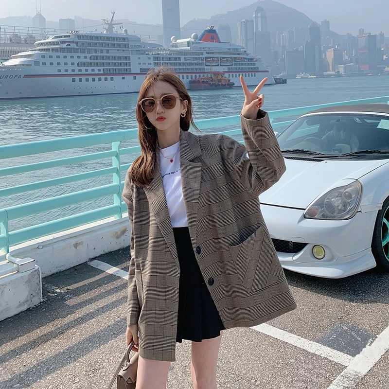 

Plaid small suit jacket women's 2020 spring and autumn new Korean version loose student retro net red casual suit jacket