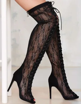 

Fall Fashion Peep Toe Lace Side Over Knee Lace-Up Women Sexy Long Boots High Heels Ladies Fashion thigh Boots