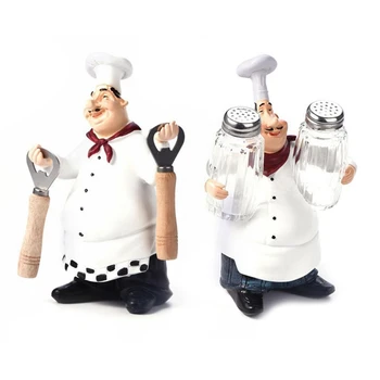 

Practical 2Pcs Retro Chef Model Ornaments Resin Crafts Mini Chef Figurines White Top Hat Cook Home Kitchen Decor - C & D