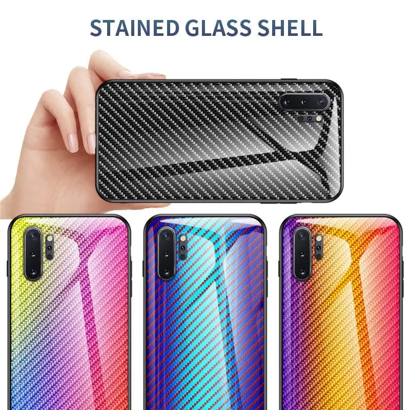 

Gradient Tempered Glass Case For Samsung Galaxy A70 A60 A50 A40 A30 A20 A10 Note10 Plus A6 A8 J4 J6 A750 2018 Carbon Fiber Cover