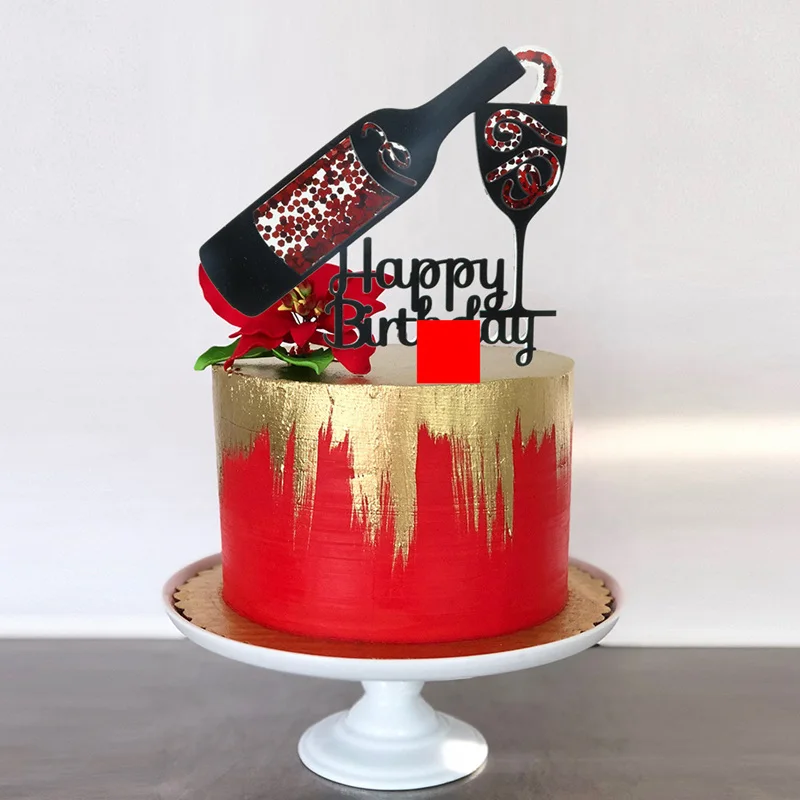 New Scroll Quicksand Happy Birthday Cake Topper Premium Acrilico Cake Toppers Per Torte Di Compleanno Decorazioni Per Dessert Baby Shower