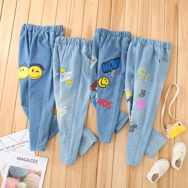 Весенне-осенние детские штаны для мальчиков и девочек от 3 до 10 лет детские джинсовые штаны хлопковые брюки для детей, модная одежда для девочек