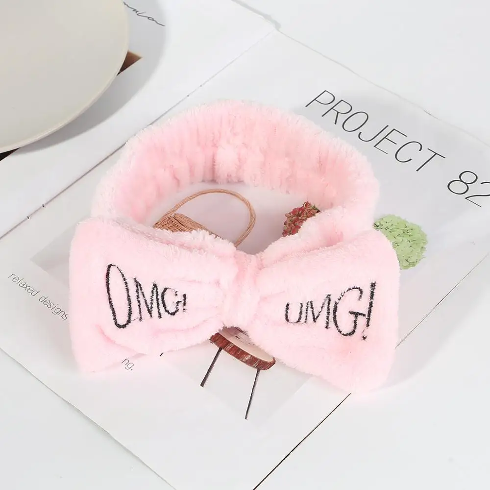 Temperament Fashion New Letter"OMG" Flannel Soft Bow Headbands for Lady Girls Turban Cute Hair Holder  Headwear Hair Accessories Hairclip Hair Accessories