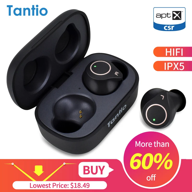 

Tantio TWS W1 aptx Bluetooth Headphones with Qualcomm Chipset Touch Control Totally High Performance Wireless Earphones