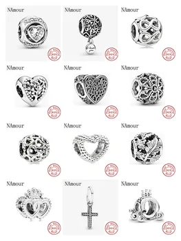 

New openwork love hearts infinity crown Bead fit original Pandora charms 925 sterling silver Bracelet for women fashion jewelry