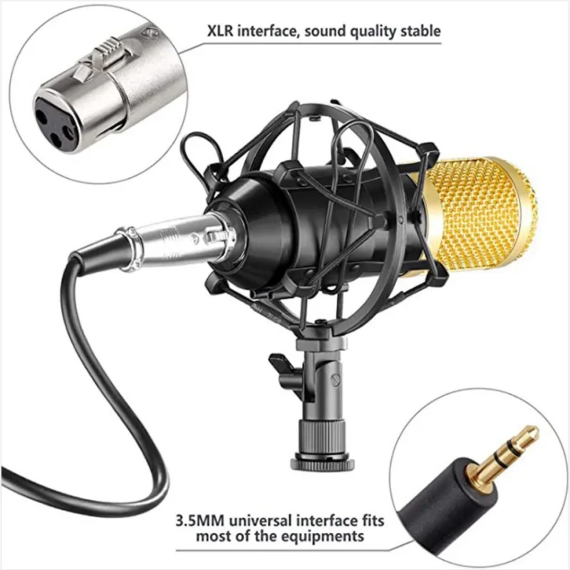 BM800 콘덴서 마이크 브래킷, 3.5mm 오디오 USB V8 사운드 카드, 금속 쉘 지원, 휴대폰 컴퓨터 라이브 K 노래 녹음